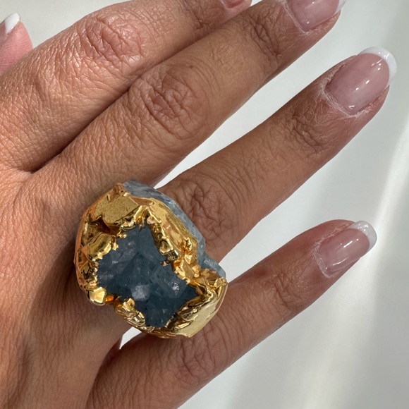 Jewelry - Goldtone-Dipped Blue Crystal Ring - Size 7